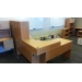 Blonde L-Suite Desk w Monitor Riser and Overhead Storage